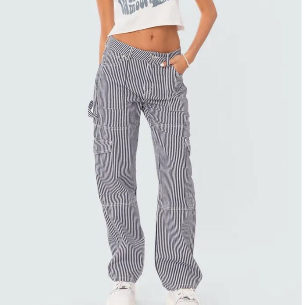 Edikted Black and White Stripe Out Cargo Pants